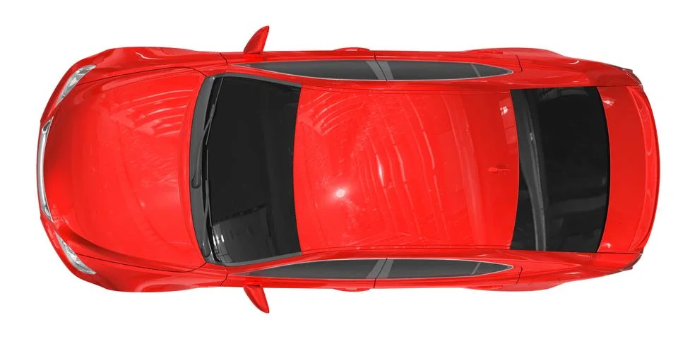 Car isolated on white - red paint, tinted glass - top view Stock Illustration