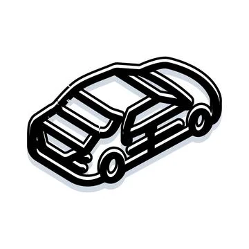 Car isometric icon black and white outline illustration Stock Illustration