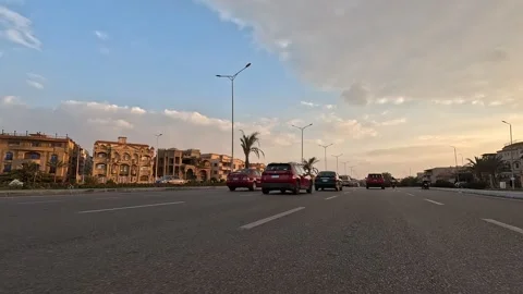 Car Journey Through Modern Streets New Cairo Showing Buildings Traffic Vehicles Stock Footage 329900491