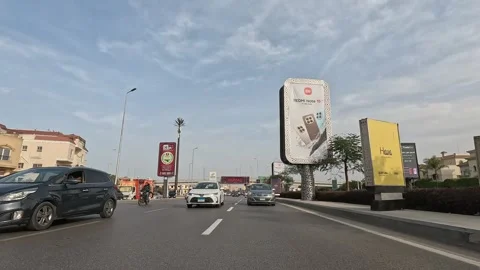 Car Journey Through Quiet Modern Roads New Cairo Showing Buildings Traffic Stock Footage 329764598