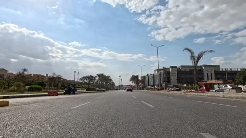 Car Journey Through Quiet Modern Roads New Cairo Showing Buildings Traffic Stock Footage 330034761