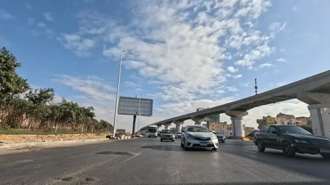 Car Journey Through Tree Lined Roads New Cairo Showing Buildings Traffic Stock Footage 329704508