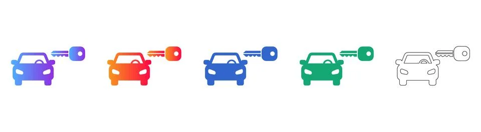 Car Key Access Illustration Set with Gradient and Outline Styles Illustrazione stock