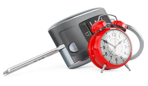 Car key with alarm clock, 3D rendering Stock Illustration