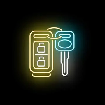 Car key and remote control neon icon Stock Illustration