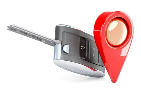 Car key with map pointer, 3D rendering Illustrazione stock