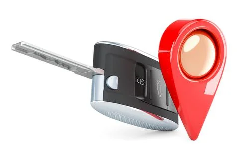 Car key with map pointer, 3D rendering 库存插图