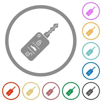 Car key with remote control flat icons with outlines Stock Illustration