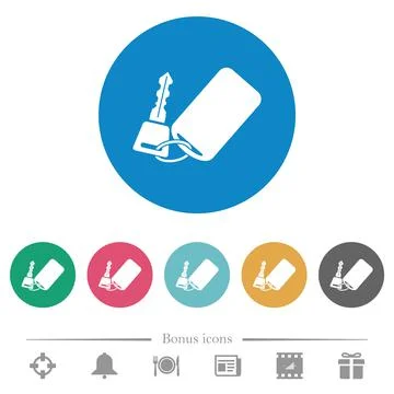 Car key with remote control flat round icons Stock Illustration