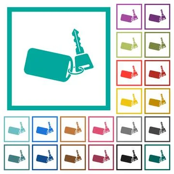 Car key with remote control flat color icons with quadrant frames イラスト素材