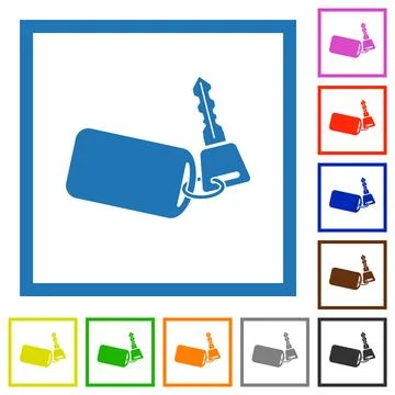Car key with remote control flat framed icons Stockillustratie