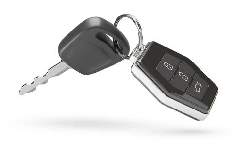 Car key with remote control isolated on white background. 3D illustration. Stock Photos