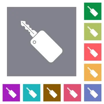Car key with remote control square flat icons Stock Illustration