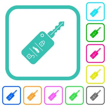 Car key with remote control vivid colored flat icons Stock Illustration