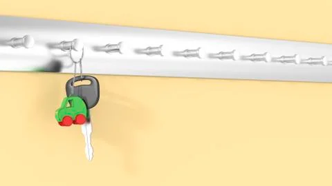 Car keys with key ring hanging on key hook, electric car Stock Illustration