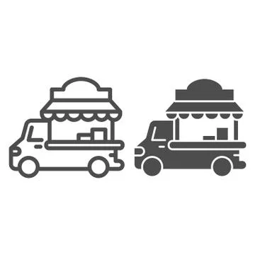 Car with kiosk line and solid icon, Street food concept, Food truck sign on 스톡 일러스트