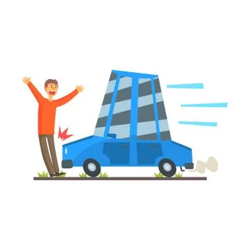 The car knocks down a man, car accident colorful character vector Illustration Stock Illustration