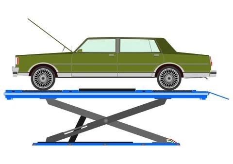 Car lifted in a workshop Stock Illustration