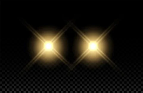 Car light effect. Headlight flare beam. round train yellow flash. Auto realistic Stock Illustration