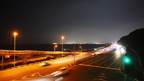 Car light trail time-lapse (Oita City, Oita Prefecture) Stock Footage 337548625