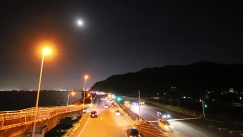 Car light trail time-lapse (Oita City, Oita Prefecture) Stock Footage 337548627