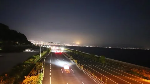 Car light trail time-lapse (Oita City, Oita Prefecture) Stock Footage 337548688