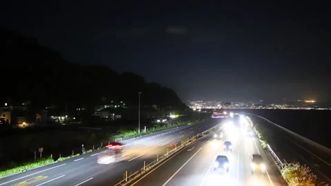 Car light trail time-lapse (Oita City, Oita Prefecture) Stock Footage 337548691