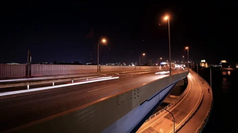 Car Light trail of traffic Time Lapse at night Video stock 76711819