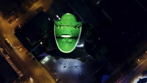 The car light trails in the city intersection, Traffic. Video. Top Down Aerial Stock Photos
