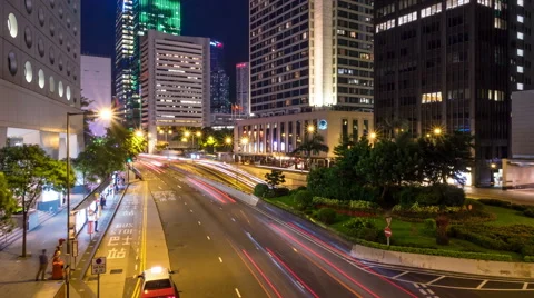 Car light trails timelapse and business district at night Hong Kong. 스톡 동영상 56282749