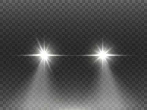 Car lights effect on dark transparent background. Realistic headlights concept Stock Illustration