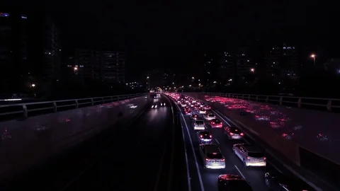 Car lights night timelapse Stock Footage 71052054