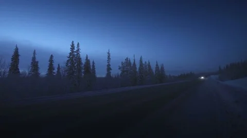 Car lights in winter forest Stock-Footage 83636685