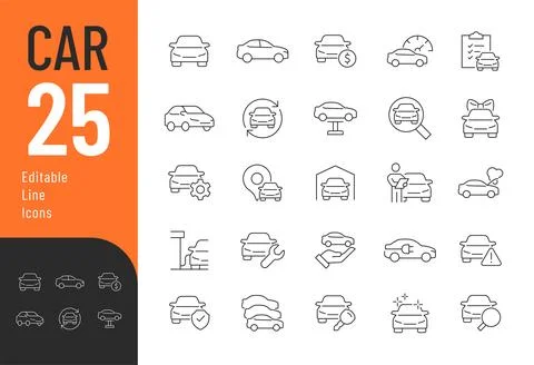 Car Line Editable Icons set. Stock Illustration