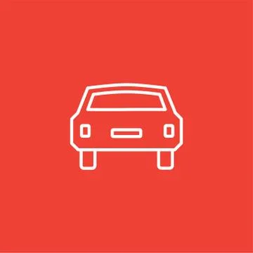 Car Line Icon On Red Background. Red Flat Style Vector Illustration. Stock Illustration