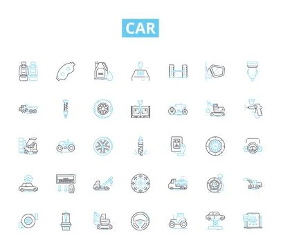 Car linear icons set. Engine, Steering, Transmission, Fuel, Suspension, Brakes Illustrazione stock
