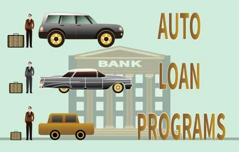 Car loan program and buying car on bank background 스톡 일러스트