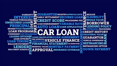 Car Loan Word Cloud, Auto Loan Financial Terms, Vehicle Finance and Credit .. Ilustração Stock