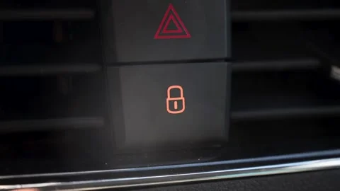 Car lock button on dashboard. Central locking switch in vehicle interior. Video stock 339481247