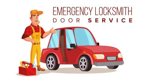 Car Locksmith Worker Service Vector. Classic Serviceman. Isolated On White Stock Illustration