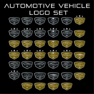 Car logo SET in simple line graphic design template vector - Vector Stock Illustration