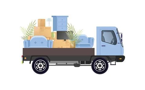 Car with a lot of boxes and things. Moving house concept. Isolated on white b Stock Illustration