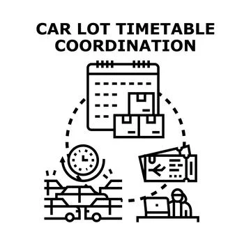 Car lot timetable coordination management concept Stock Illustration