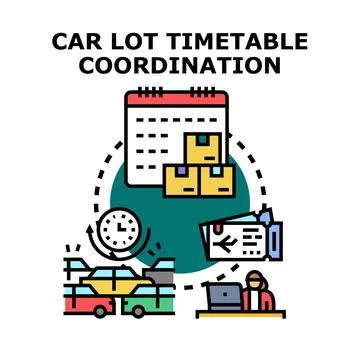 Car lot timetable coordination management concept 스톡 일러스트
