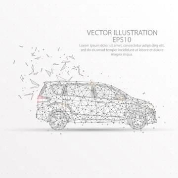 Car low poly wire frame on white background. Stock Illustration