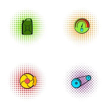 Car maintenance and repair comic icons set イラスト素材