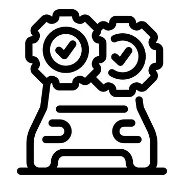 Car maintenance complete with checkmark gears icon showing successful repair Stock Illustration