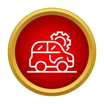 Car maintenance service gear setting icon on red circle Stock Illustration