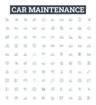 Car maintenance vector line icons set. Servicing, Repair, Tune-up, Oil, Tires Stock Illustration