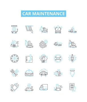 Car maintenance vector line icons set. Servicing, Repair, Tune-up, Oil, Tires Stock Illustration
